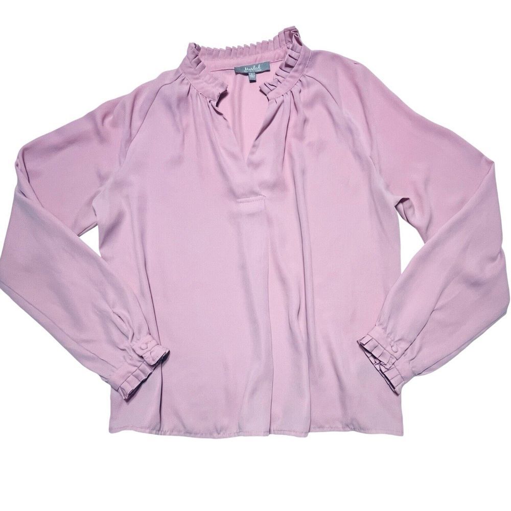 MARLED Reunited Clothing Blouse Top Sz‎ Large Pink Long Sleeve Ruffled